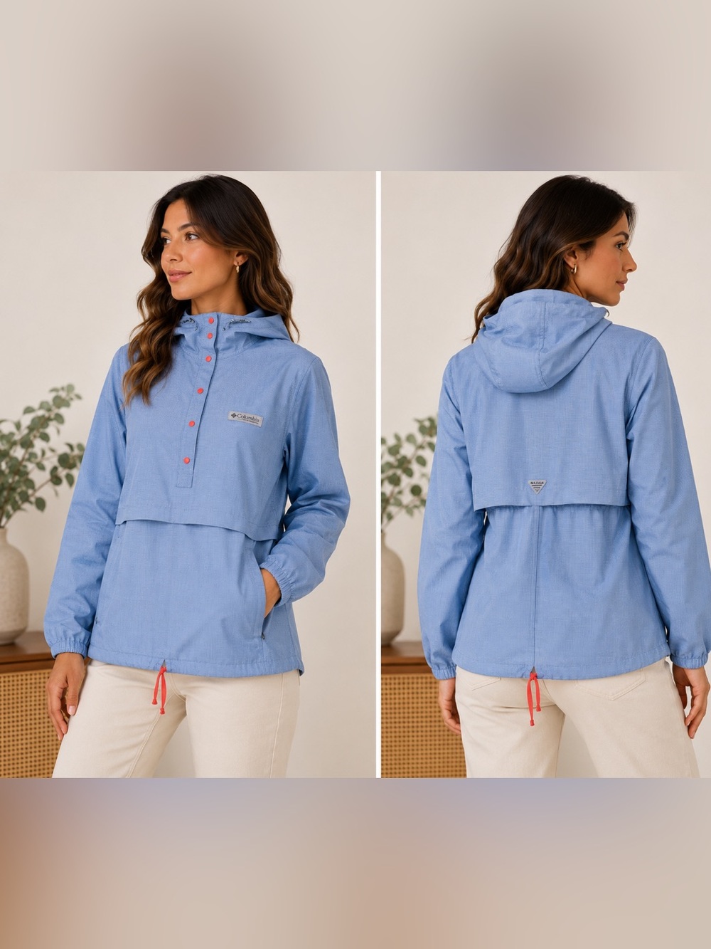 Columbia Women's Sky Blue Hooded Utility Anorak with Coral Accents